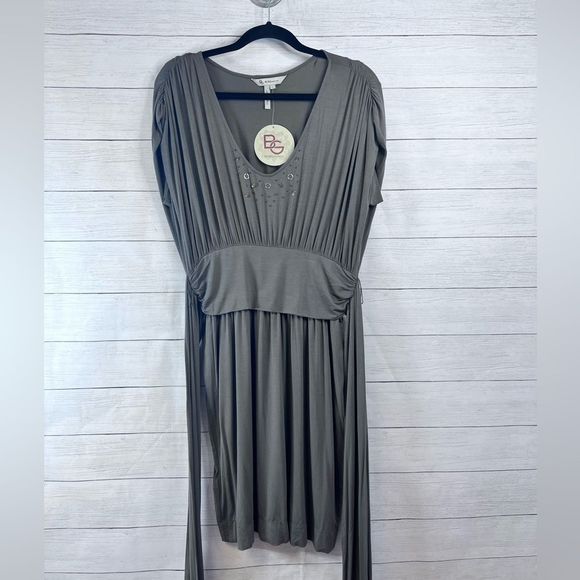 NWT BCBG Y2K Flowy V Neck Dress Detailing Sash Wrap Belt Large 💗 - Picture 2 of 9